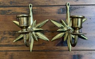 Vintage Art Deco Brass Star Wall Sconce Candle Holders