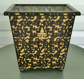 Wood Waste Paper Basket Tortoiseshell & Marbled Paper Antique Empire Style.