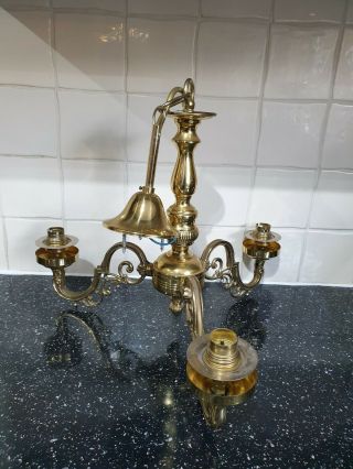 Vintage Chandelier 3 Arm Brass Ceiling Light Fitting No Glass Shades.