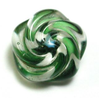 Bb Antique Charmstring Glass Button Green & White Paperweight Spiral - 9/16 "