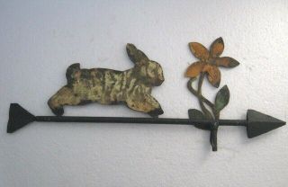 Old Iron Weather Vane Rabbit / Hare And Flower Weathervane