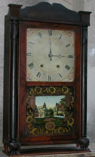 Antique Hopkins Alfred 2 Weight Clock Time Strike Splat Shelf Wood Movement 30 "