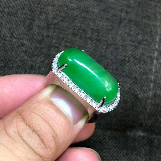 Chinese S925 Silver & Green Jadeite Jade Handwork Saddle Shape No.  6.  5 - 12 Ring