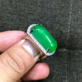 Chinese S925 Silver & Green Jadeite Jade Handwork Saddle Shape No.  6.  5 - 12 Ring 2