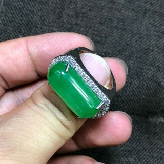 Chinese S925 Silver & Green Jadeite Jade Handwork Saddle Shape No.  6.  5 - 12 Ring 4