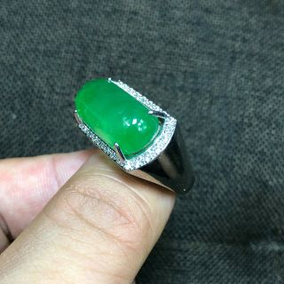 Chinese S925 Silver & Green Jadeite Jade Handwork Saddle Shape No.  6.  5 - 12 Ring 5