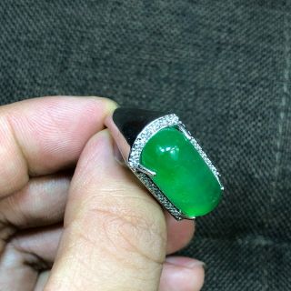 Chinese S925 Silver & Green Jadeite Jade Handwork Saddle Shape No.  6.  5 - 12 Ring 6