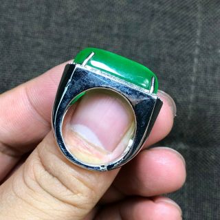 Chinese S925 Silver & Green Jadeite Jade Handwork Saddle Shape No.  6.  5 - 12 Ring 7
