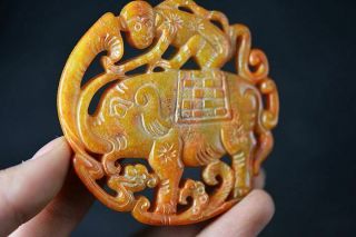 Exquisite Chinese Old Jade Carved Two - Sided Elephant/monkey Pendant H58