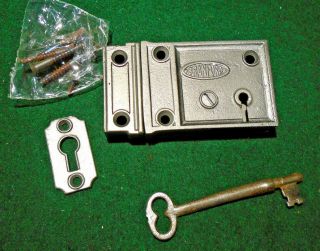 Branford Hardware Rim Lock Dead Bolt Door Lock Cast Iron - Great (7480)