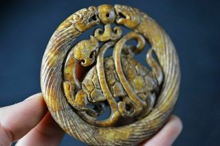Delicate Chinese Old Jade Carved Dragon/turtle Snake Pendant H58
