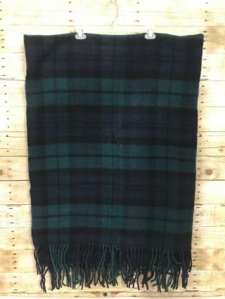 Pendleton Woolen Mills 100 Virgin Wool Usa Blue Green Plaid Blanket Fringe 72 "