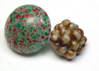 2 Antique Charmstring Glass Buttons Various Designs - 3/8 To 1/2 "