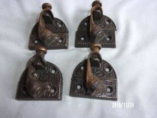 4 Vtg Antique Sash Window Locks Pat 1876 Brass And Cast Rare Swing Up Arms Lock