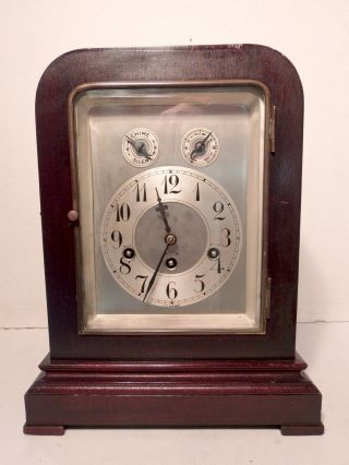 C1915 Junghans Large Westminster Chime Mahogany Bracket Mantel Clock