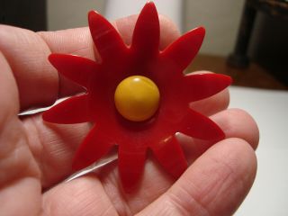 Antique Vintage Red Large Bakelite Flower Design Button