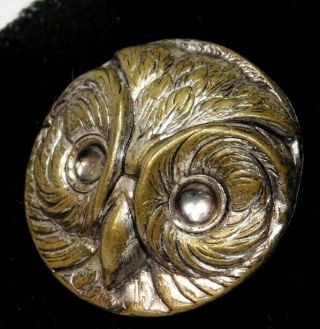 FABULOUS Antique Victorian BUTTON Stamped Brass Convex OWL Head 7/8 M4 2