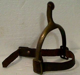 Antique Early 20h Century US Army Cavalry Brass Spur With Leather Strap,  Single 2