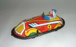 Vintage Prewar Lindstrom 9 Bumper Car Windup Tin Litho Race Car