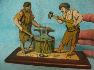 1870 " Ives " Paper Litho & Wood Blacksmith Live Steam Toy Rarely Found