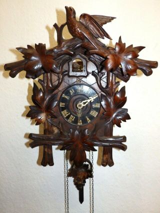 Antik Black Forest Cuckoo Clock With Wood Board Movement Two Weigths