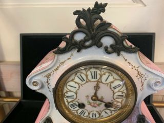 Antique French Porcelain& Brass Mantle Clock JAPY FRERES CHIMING CLOCK 3