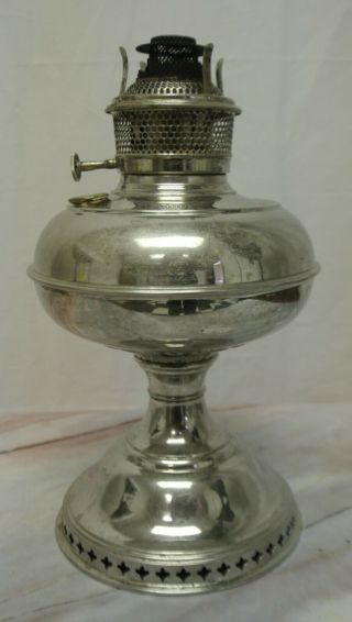 Antique B & H Bradley And Hubbard Nickel On Brass Center Draft Table Oil Lamp