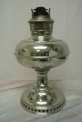 Antique B & H Bradley and Hubbard Nickel on Brass Center Draft Table Oil Lamp 2