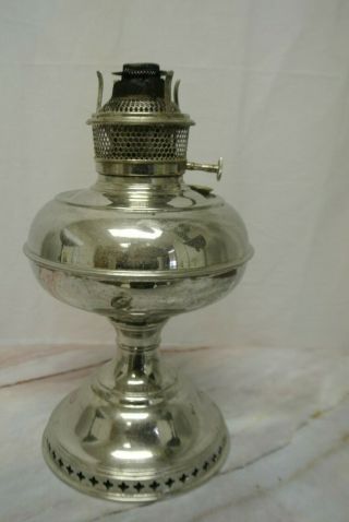 Antique B & H Bradley and Hubbard Nickel on Brass Center Draft Table Oil Lamp 3