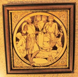 Antique Victorian Minton Hollins English History Tile " Magna Charta " J M Smith