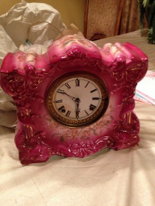 Antique Osceola Pink Porcelain Mantle Clock