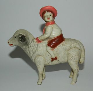 Vintage & Very Rare Girl On A Horn Sheep Celluloid Figurine Toy Japan 40 