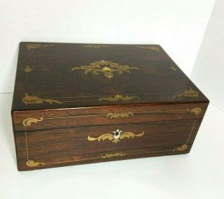 Vintage Wooden Aa Jewelry Box - Mother Of Pearl Inlay