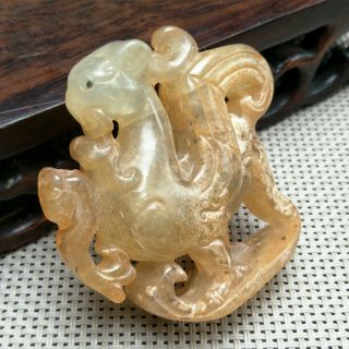 LISTING,  Chinese natural old jade carved,  Elephant child pendant StatueA4042 3