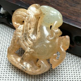 LISTING,  Chinese natural old jade carved,  Elephant child pendant StatueA4042 5