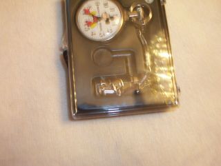 VINTAGE MICKEY MOUSE POCKET WATCH SET W /BOX PAPERS,  DISNEY BRADLY TIME 3