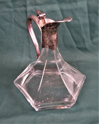 Antique Glass And Silver Plated Art Deco Hexagon Wine Decanter Pitcher