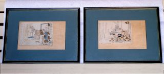 Antique Japanese Or Chinese Woodblock Prints/ Pen And Ink