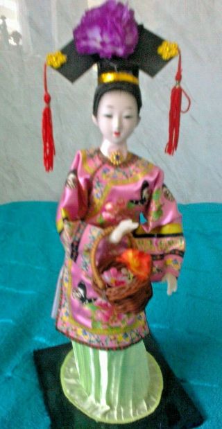 Collectable Authentic Chinese Costume Figure Holding Basket Of Flowers