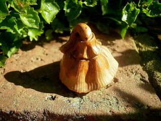 Carved Wood Netsuke / Ojime Lilly Lotus Pod Plant ? / Flower & Stork,  Pendant.  1
