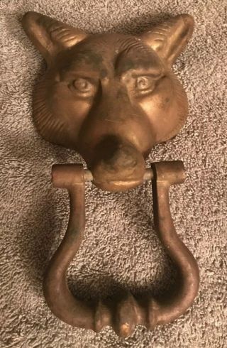 Vintage Solid Brass Large Size Fox Head Door Knocker - Good Patina 2.  11 Lbs