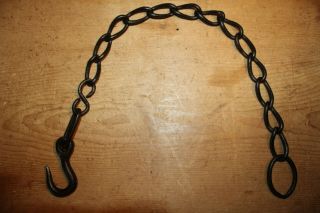 Antique Wrought Iron Hook On Length Of Old Chain Beam Iron Ring 29 Inches