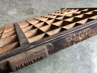 Antique Letterpress Printers wood TYPE TRAY w/ Hamilton Handle & extended legs 6
