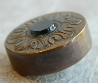 Antique Vintage Victorian Drum Button Brass & Black Glass Center 122 - A