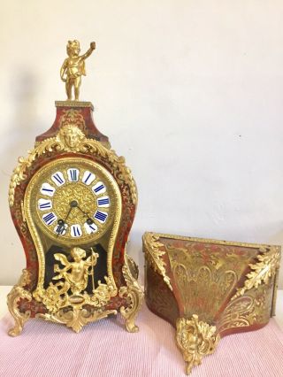 Large Antique Red Shell Boulle Clock On Wall Bracket By Samuel Marti C1850 2