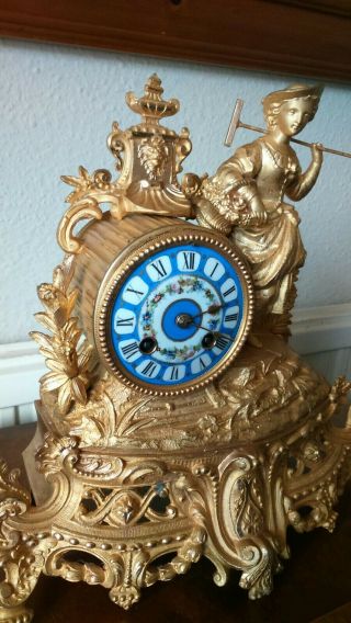 Antique Mantle Clock French Stunning Blue Sevres & Gilt 1870 