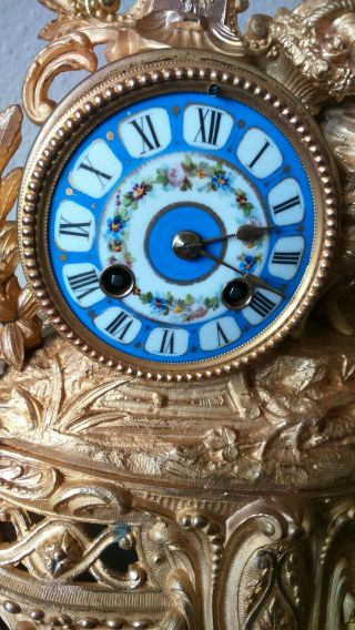 Antique Mantle Clock French Stunning blue Sevres & Gilt 1870 ' s Figural gilt 6