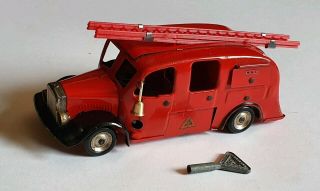 Vintage Post War Triang Minic 62m Fire Engine Truck,  Key Clockwork Tinplate Tin