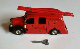 Vintage post war Triang Minic 62M fire engine truck,  key clockwork tinplate tin 2