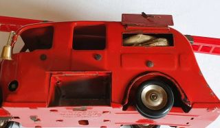 Vintage post war Triang Minic 62M fire engine truck,  key clockwork tinplate tin 8